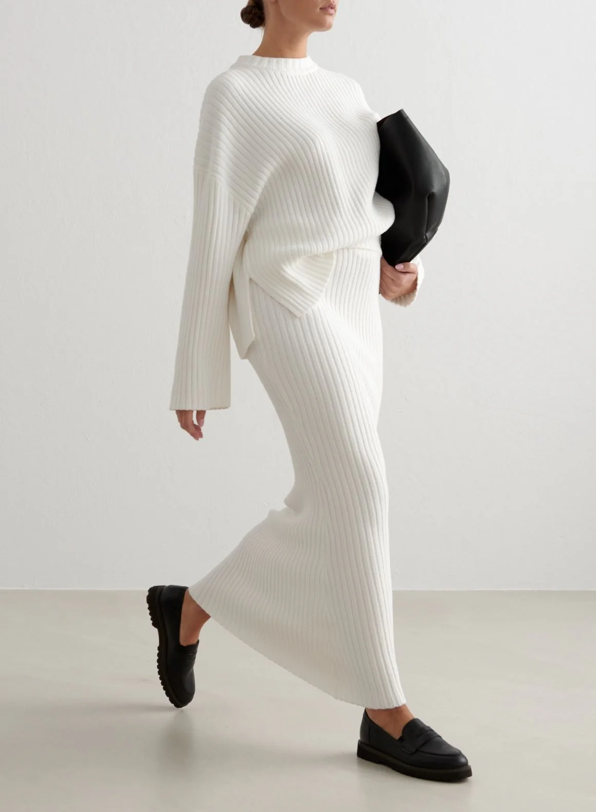 Almond White Rib Knit Sweater & Skirt Set - Image 7