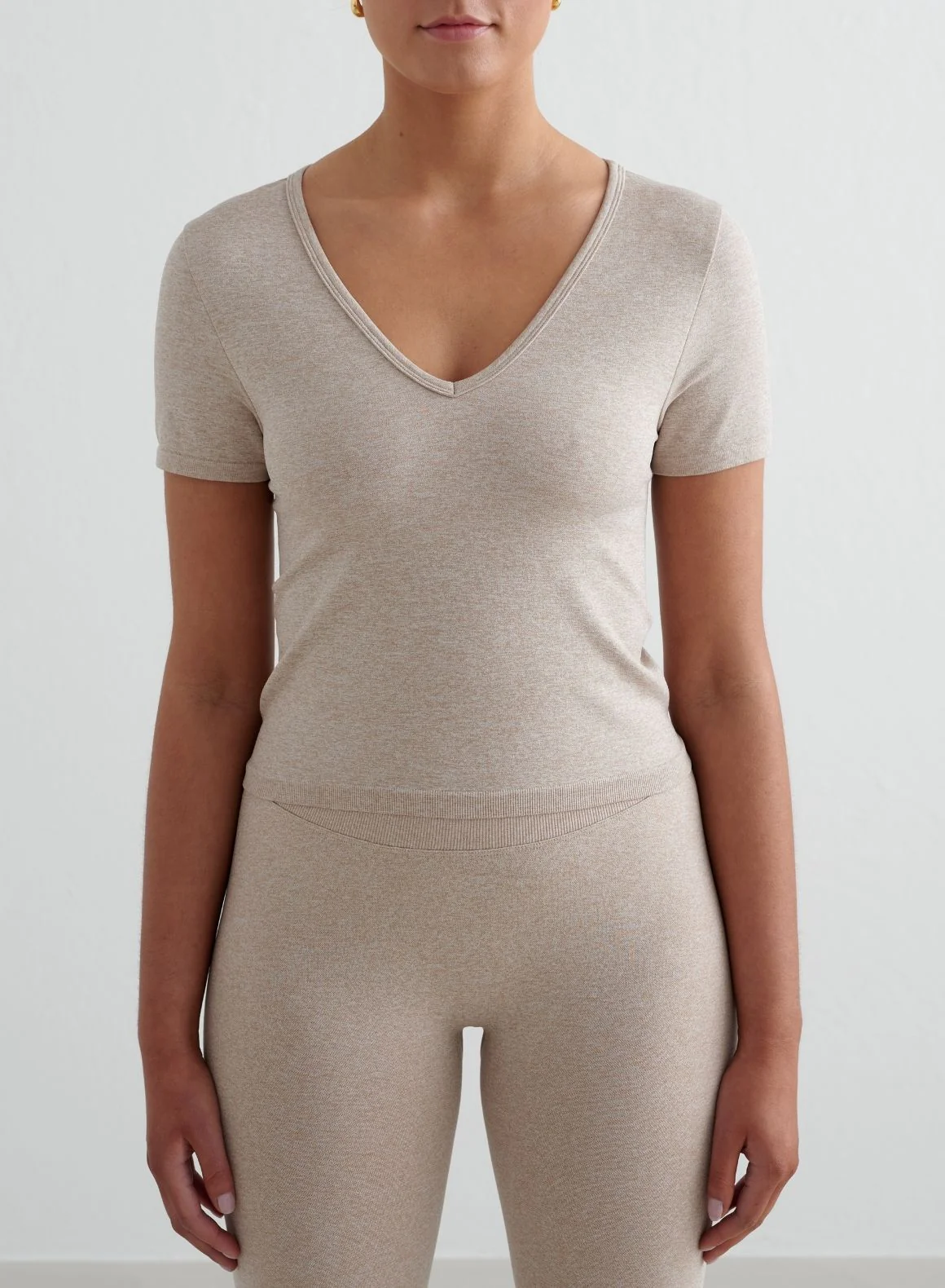 Beige Melange Shape Seamless Short Sleeve