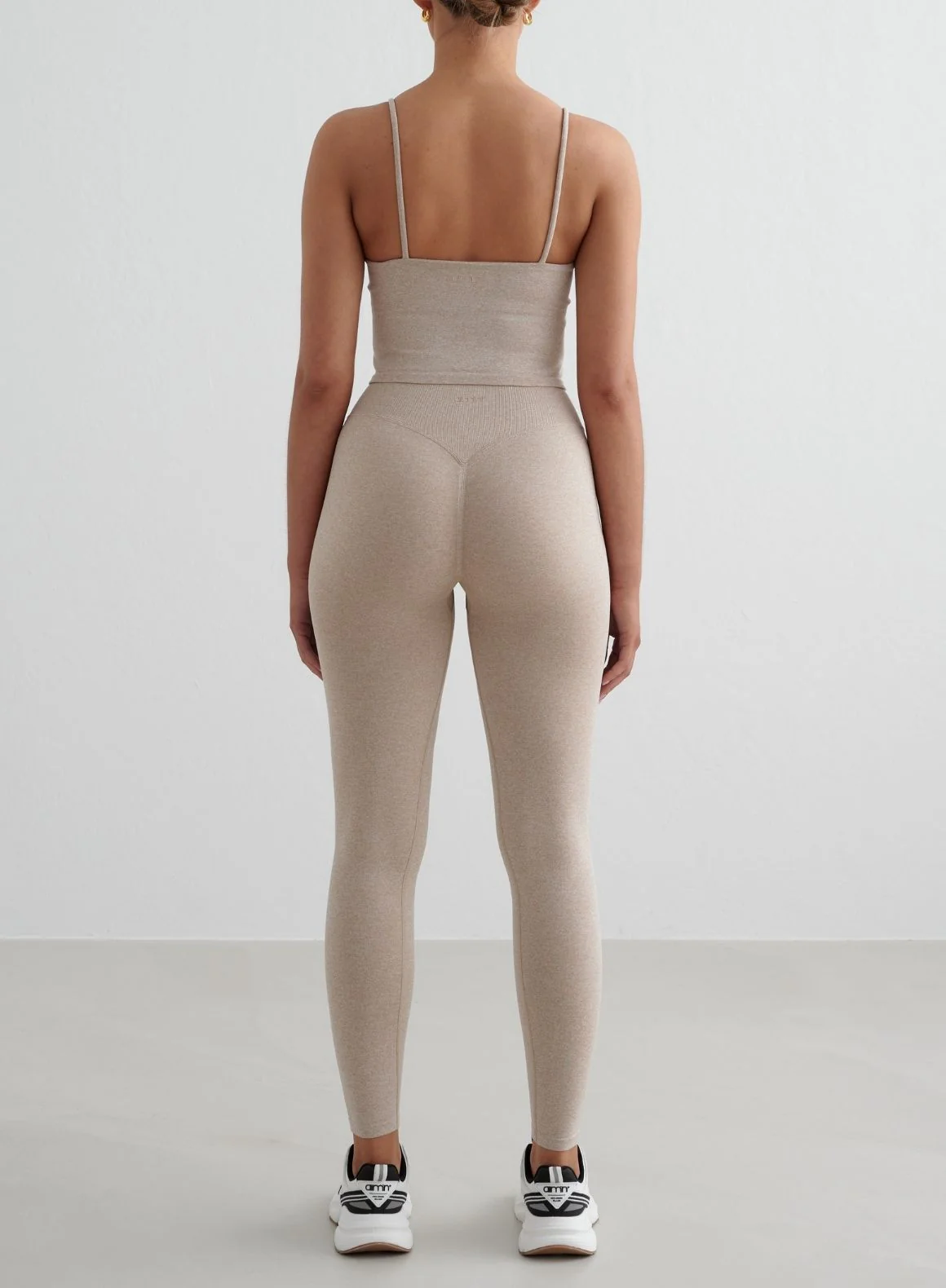 Beige Melange Shape Seamless Tights & Strap Singlet Set - Image 2