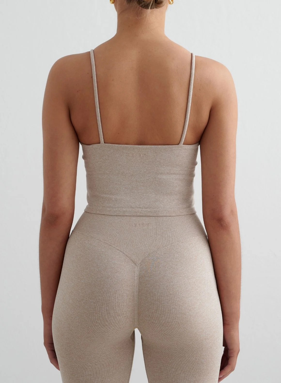 Beige Melange Shape Seamless Tights & Strap Singlet Set - Image 4