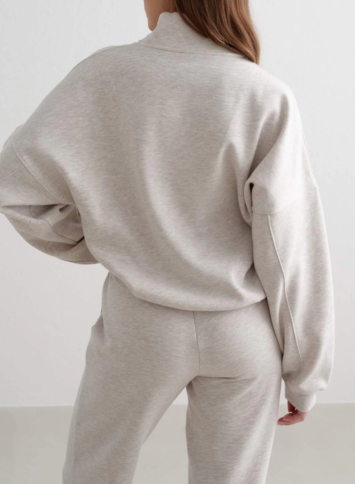 Beige Melange Varsity Sweat Half Zip - Image 2