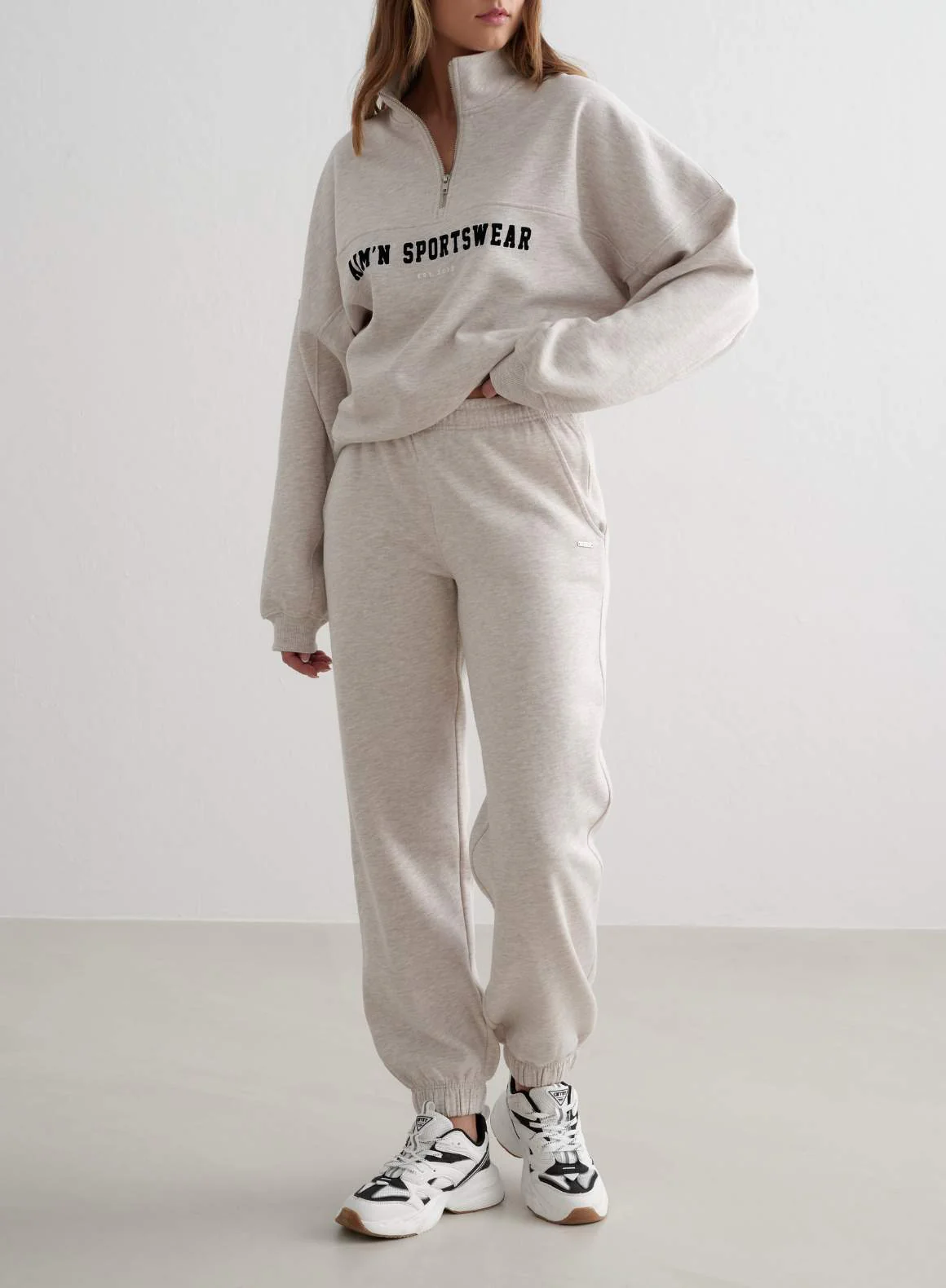 Beige Melange Varsity Sweat Half Zip - Image 3