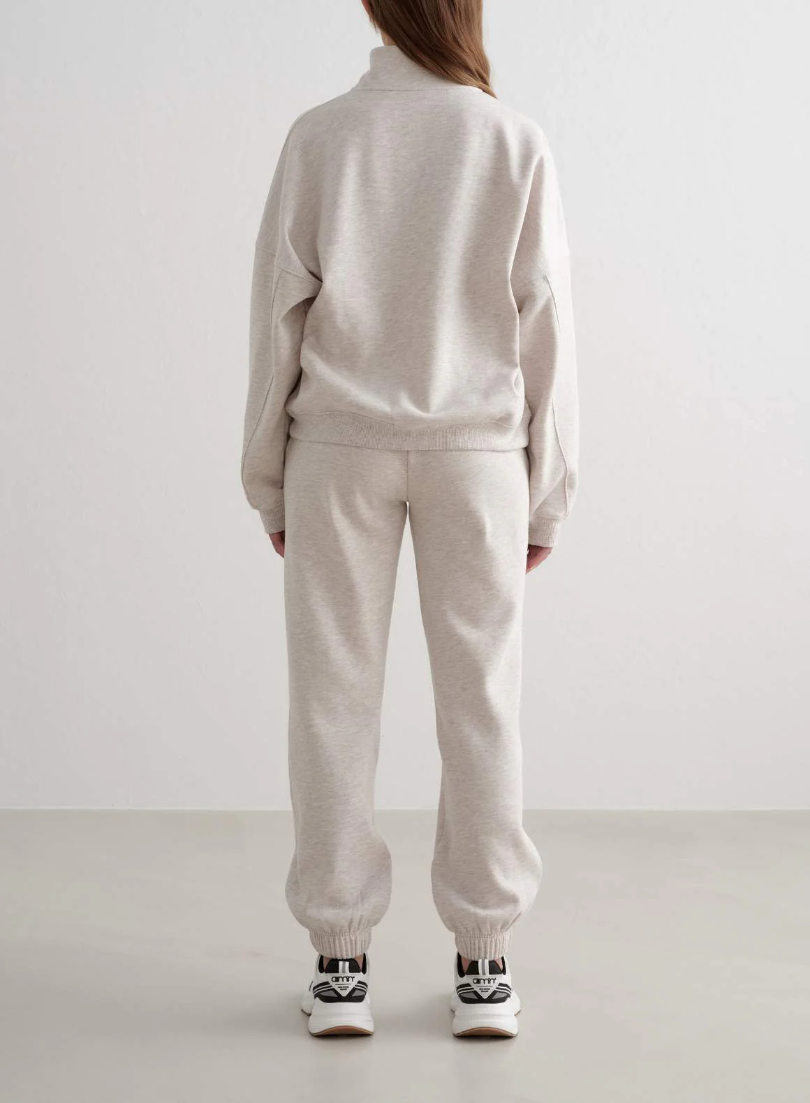 Beige Melange Varsity Sweat Half Zip - Image 4