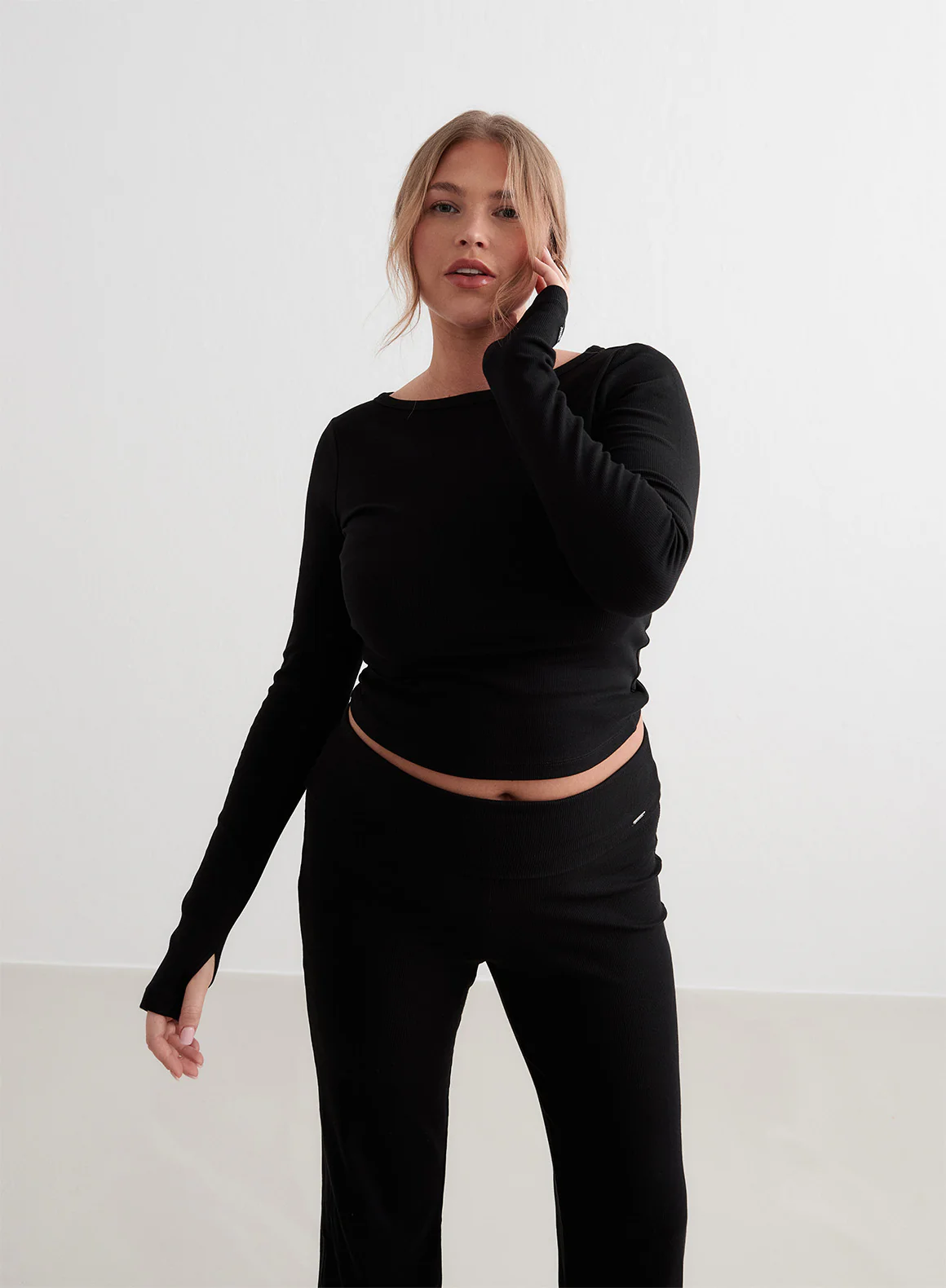 Black Ease Ribbed Long Sleeve Top - Image 3