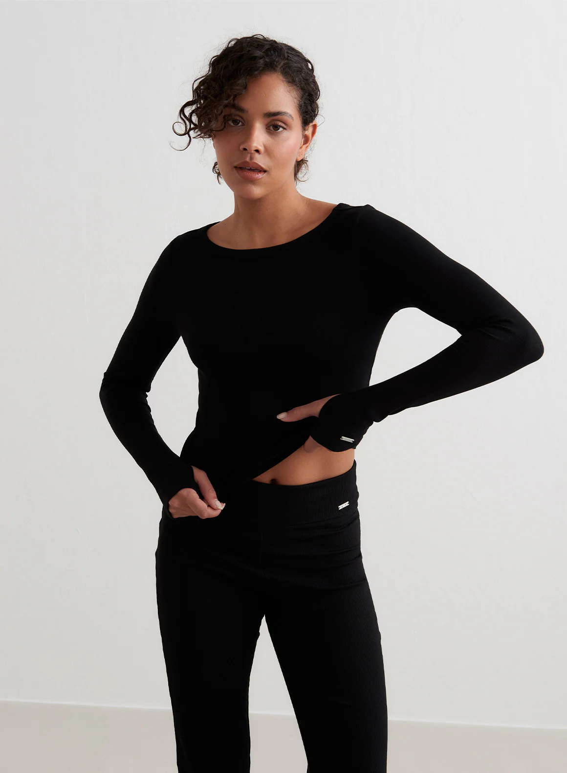 Black Ease Ribbed Long Sleeve Top - Image 6