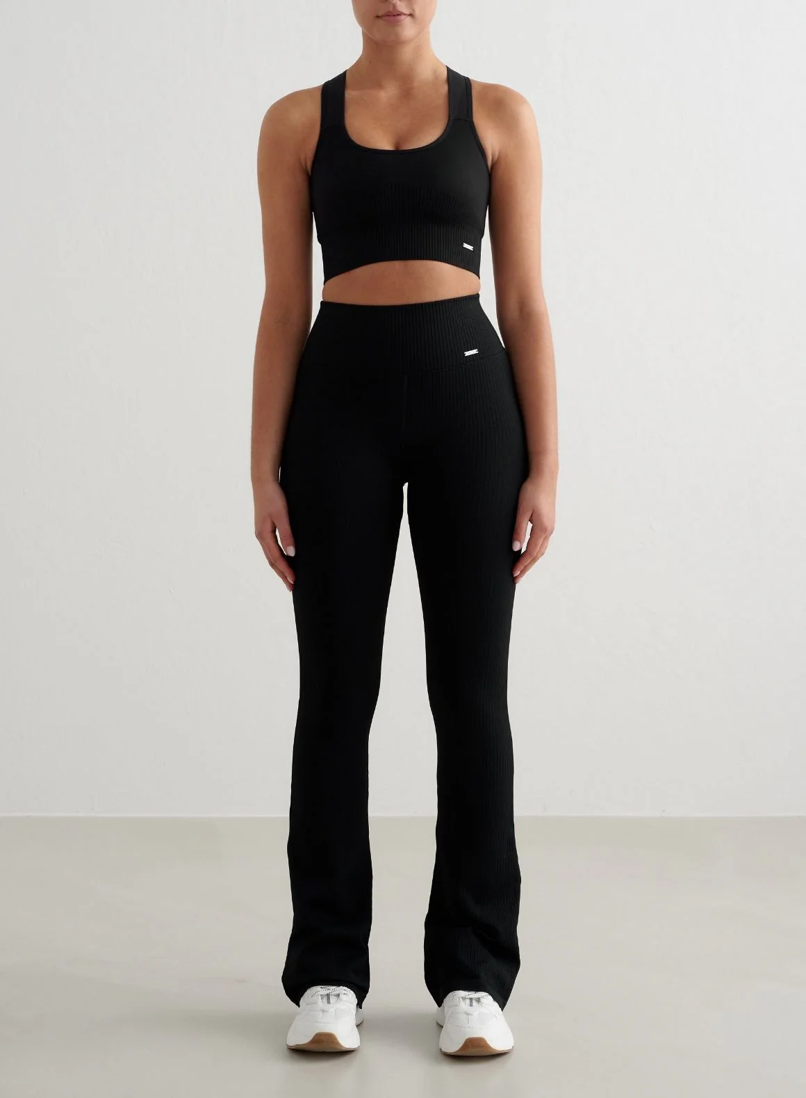 Black Ribbed Seamless Flare Tights - Image 22