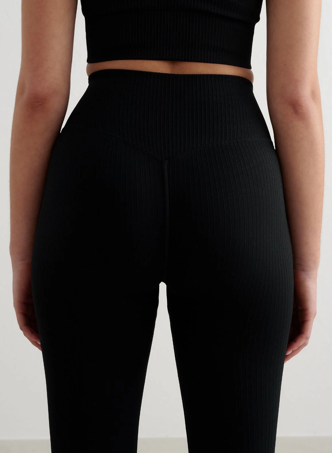 Black Ribbed Seamless Flare Tights - Image 24