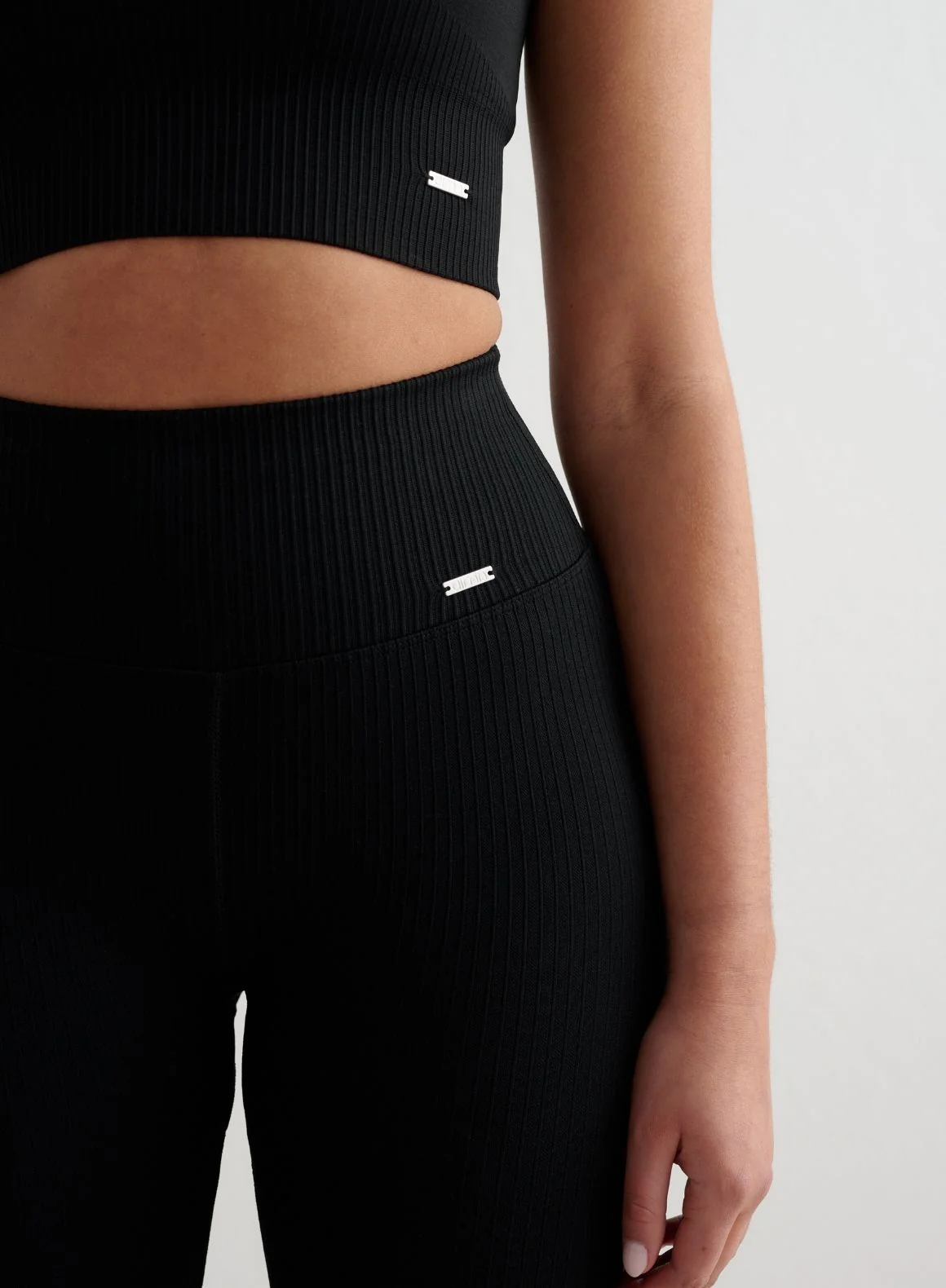 Black Ribbed Seamless Flare Tights - Image 35