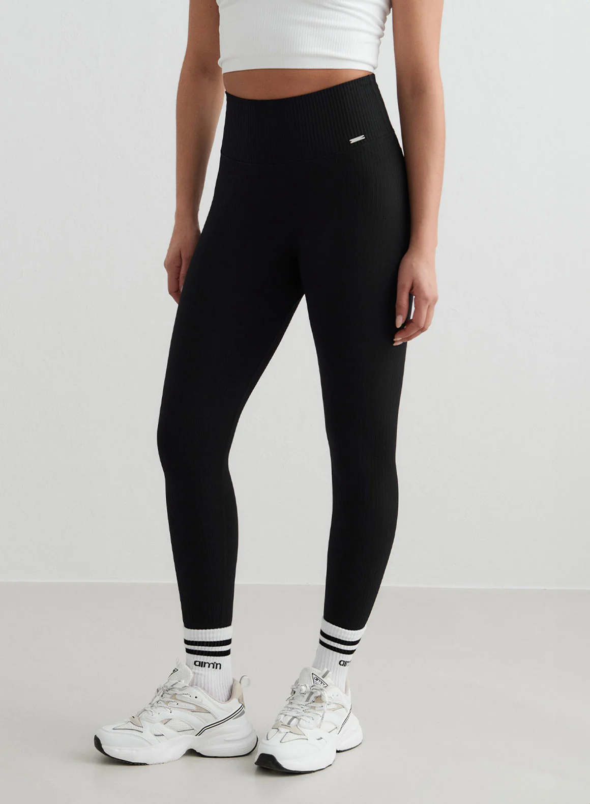 Black Ribbed Seamless Tights - Image 212