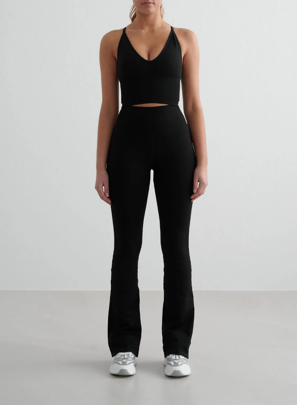 Black Shape Seamless Flare Tights & Cross Back Bralette Set
