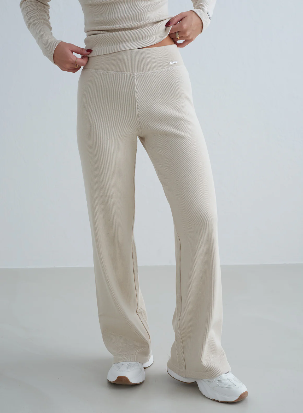 Café Au Lait Ribbed Wool Wide Pants