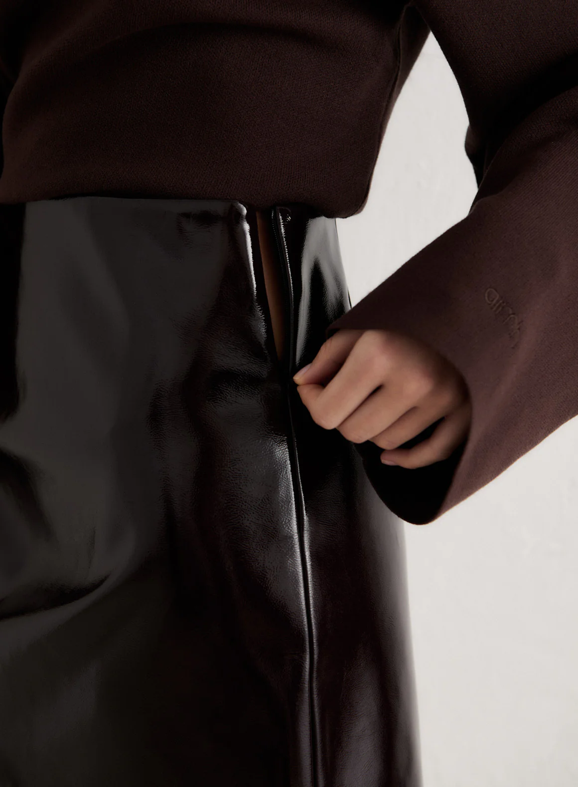 Chocolate Faux Leather Skirt - Image 5