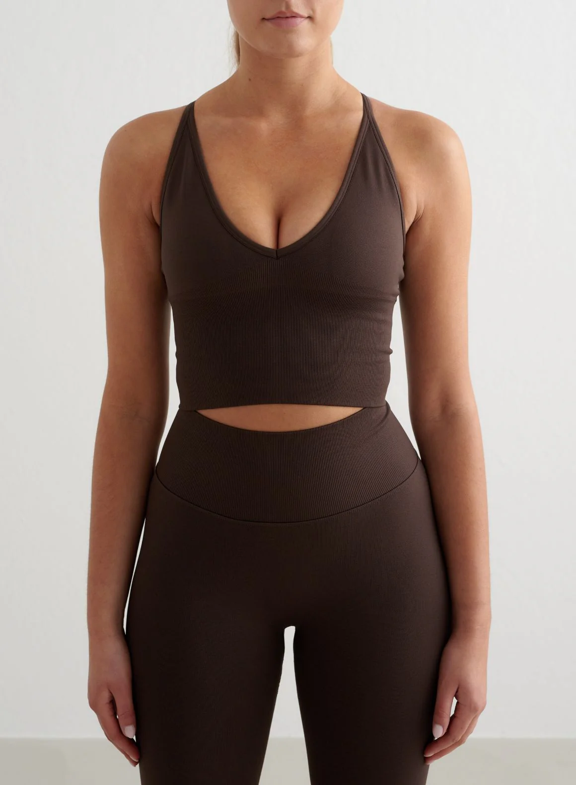 Chocolate Shape Seamless Flare Tights & Cross Back Bralette Set - Image 3