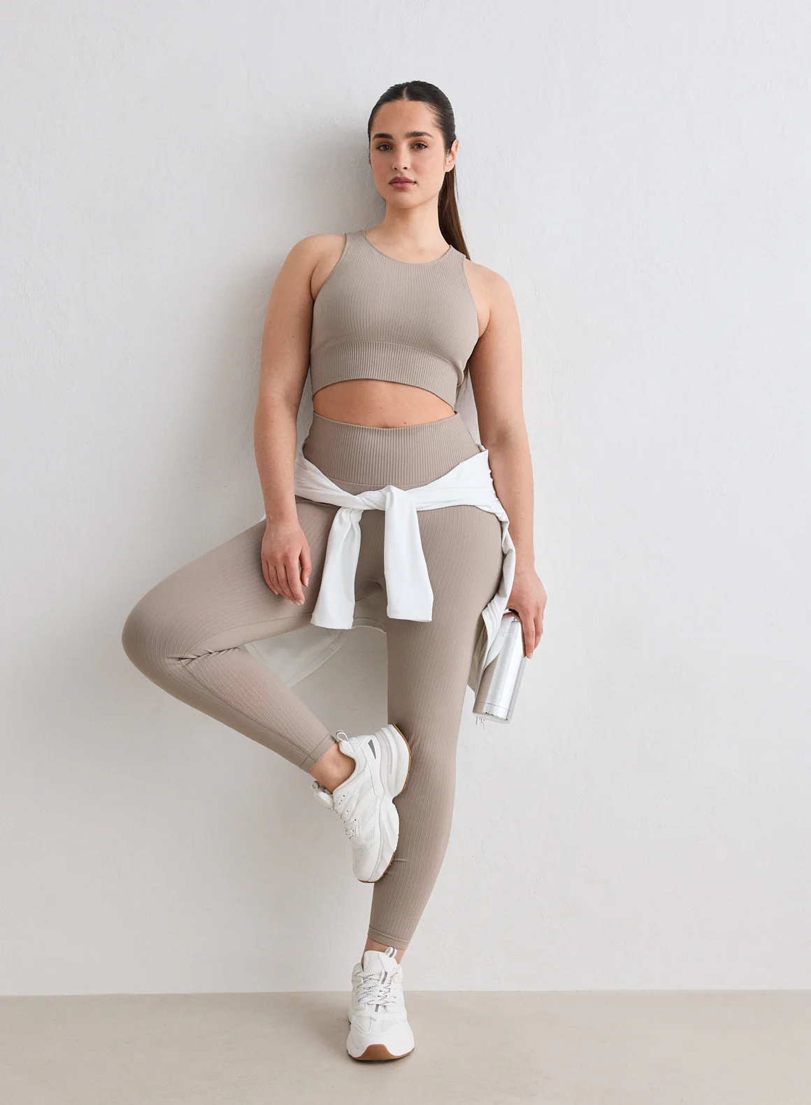 Dark Clay Ribbed Seamless Tights - Image 3