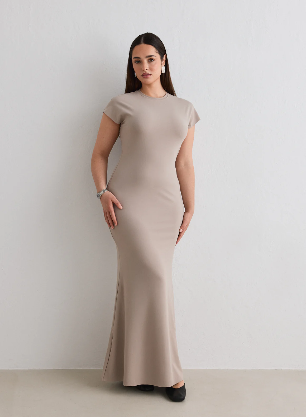 Dark Clay Sense Mermaid Cap Sleeve Dress