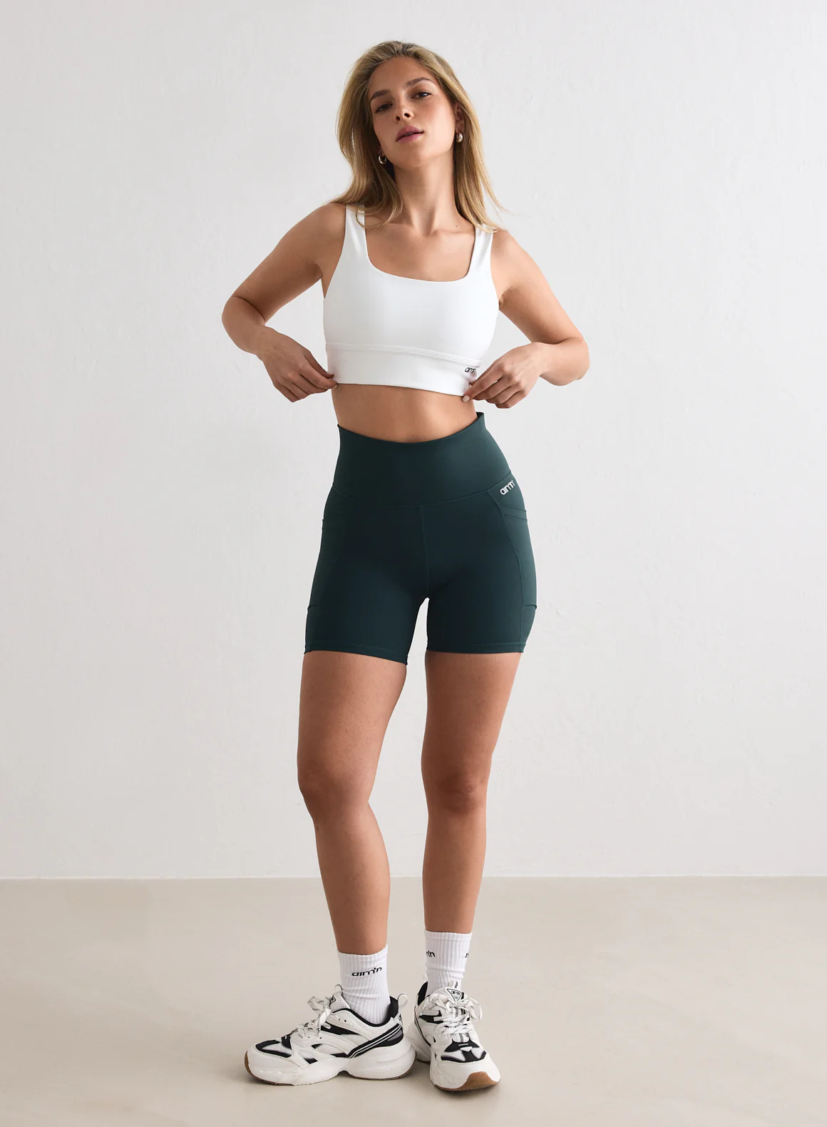 Deep Emerald Double Pocket Midi Biker Shorts