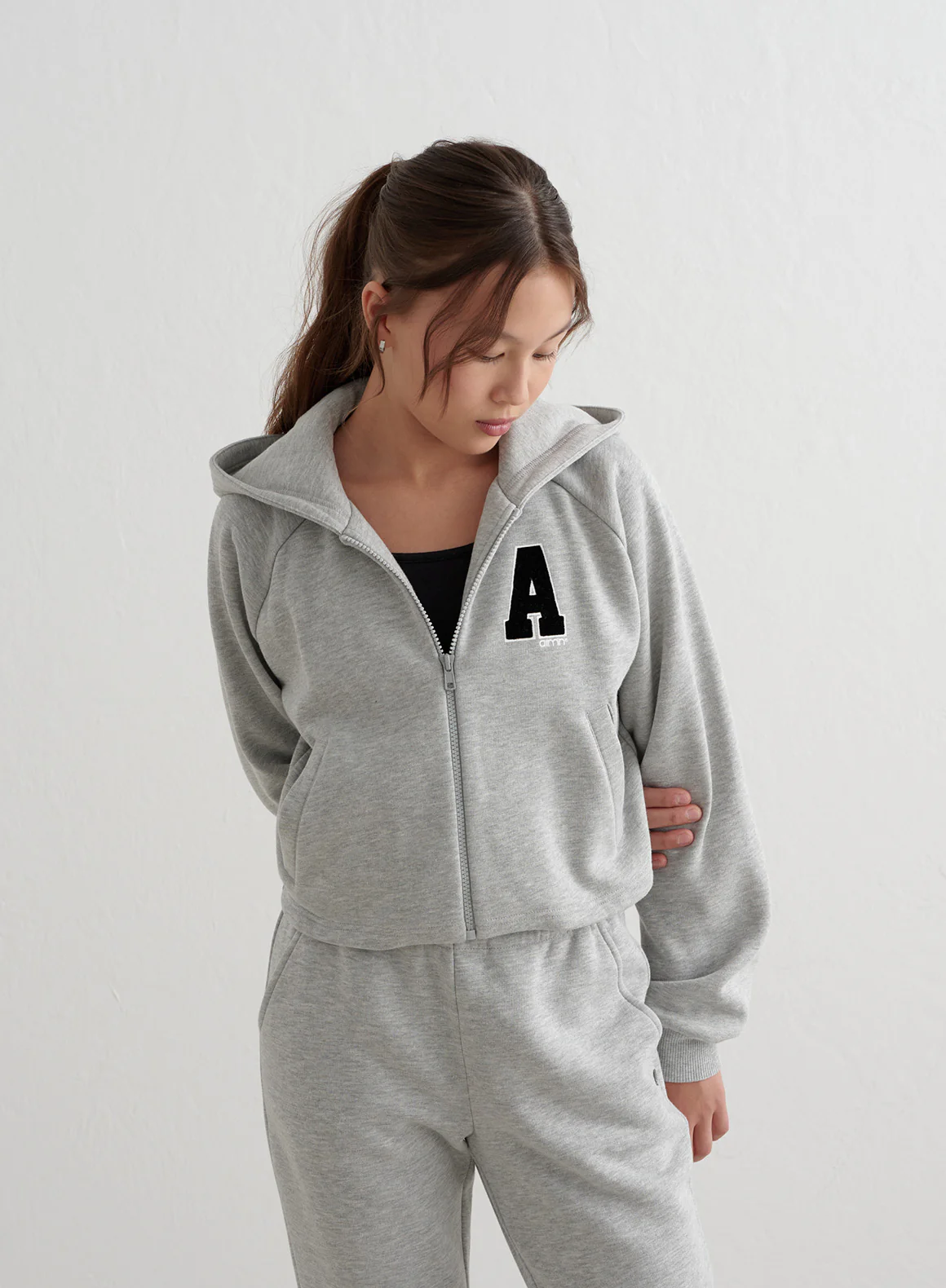 Grey Melange Young Sweat Zip Hood - Image 2