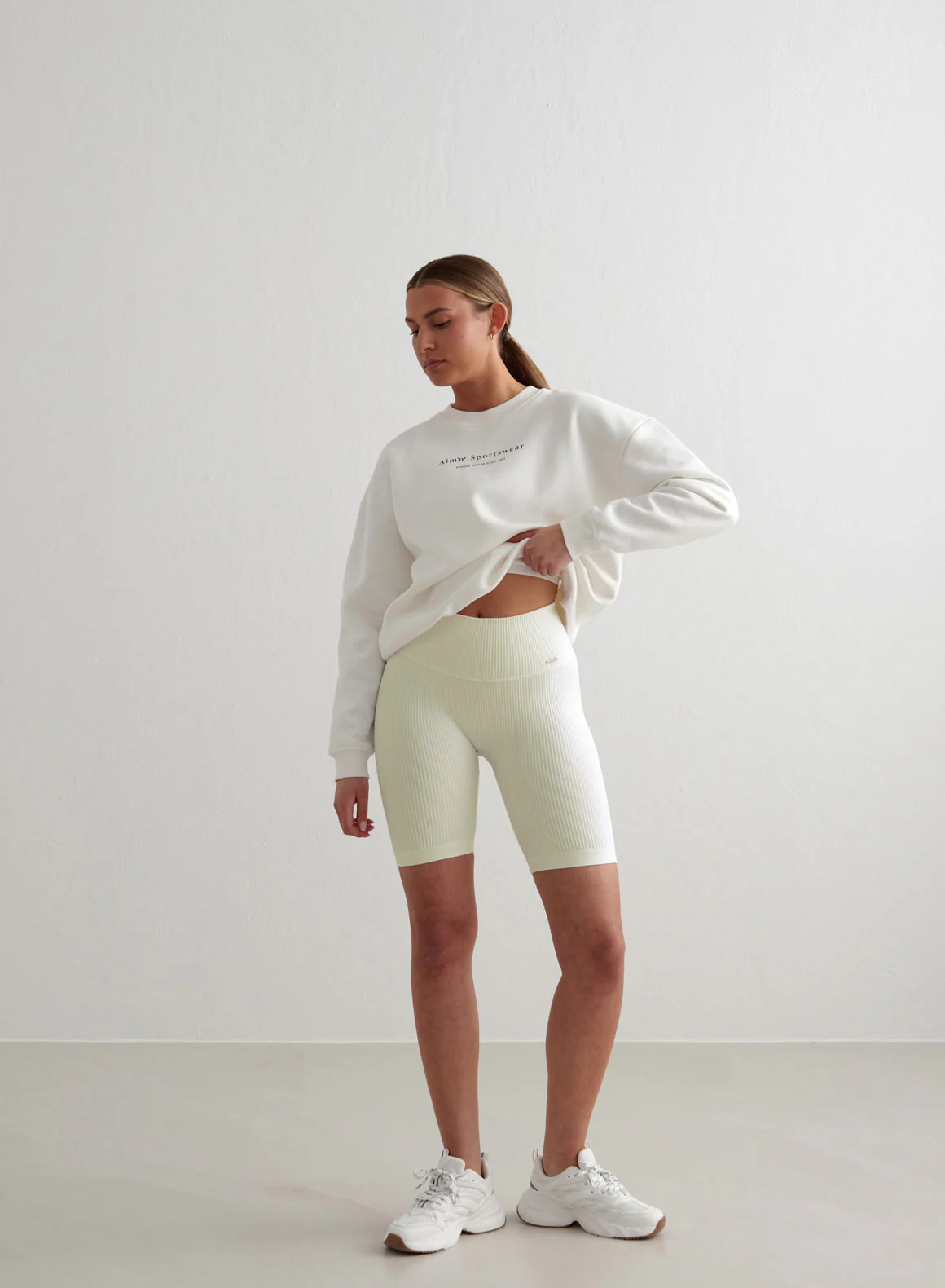 Off White Ribbed Seamless Biker Shorts - Image 5