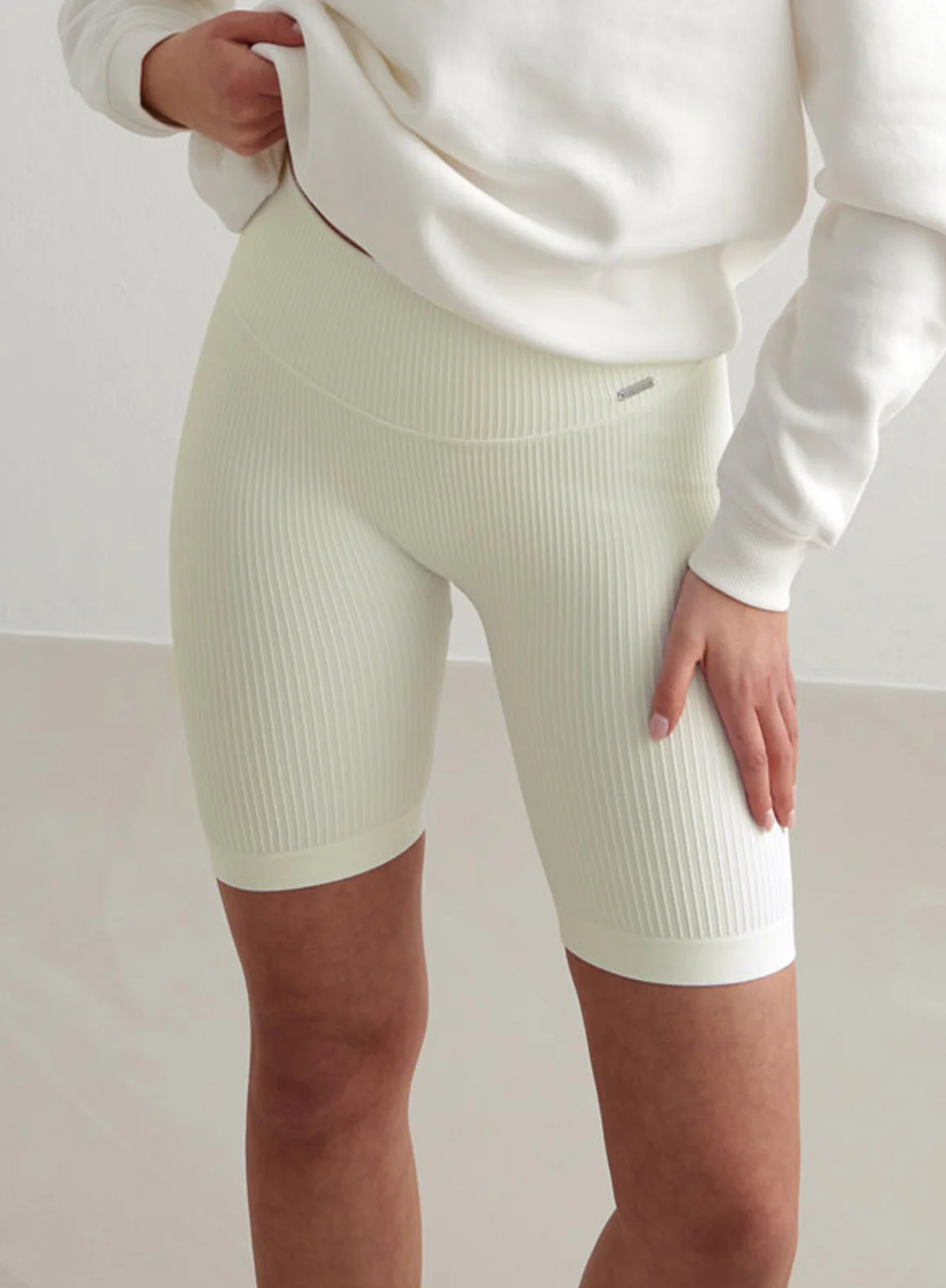 Off White Ribbed Seamless Biker Shorts - Image 6