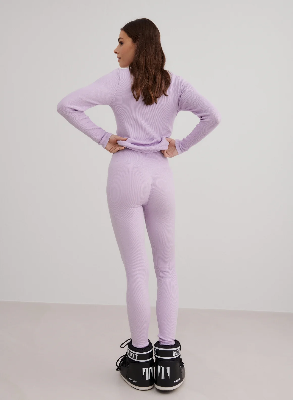 Pale Lavender Ribbed Wool Leggings - Image 2