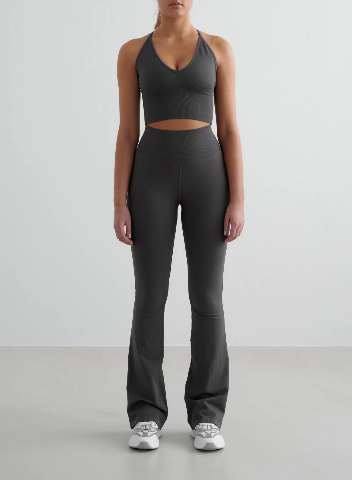 Shadow Grey Shape Seamless Flare Tights & Cross Back Bralette Set
